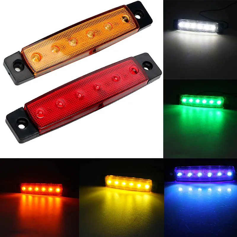 10pcs 6 SMD LED Red White Blue Amber Clearence Car Truck Bus Lorry Trailer Side Marker Indicators Rear Light Lamp 24V 12V