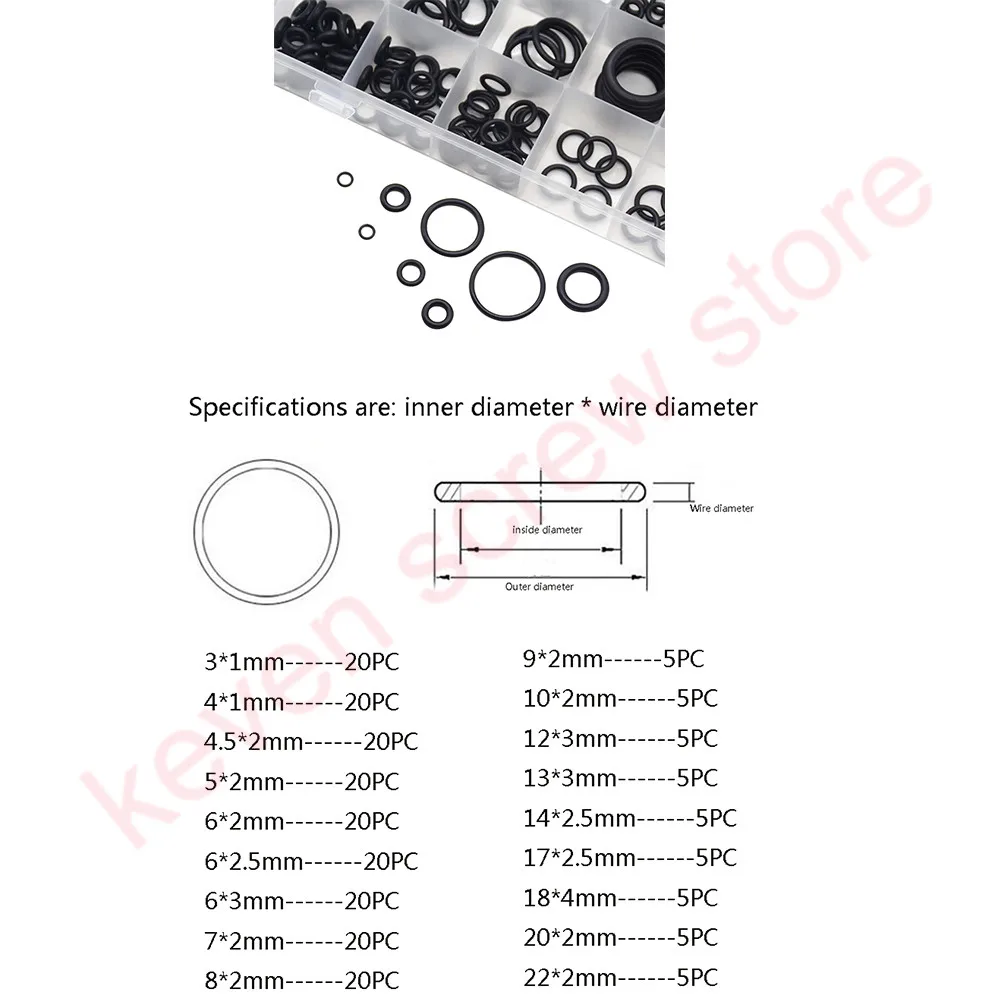 225 pcs Rubber O Ring O-Ring Washer Seals Watertightness Assortment Different Size With Plactic Box Kit Set