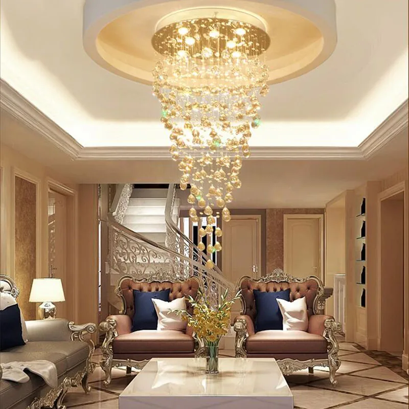 New Modern K9 Crystal Chandelier Round Stainless Steel Base Living Room Led Hanging Lamps  Lobby Stair Lights