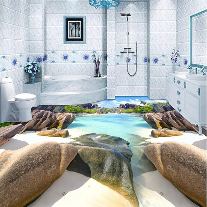 beibehang HD color pebbles Waterproof Bathroom Floor painting kitchen balcony PVC Wall paper Self-adhesive Floor mural