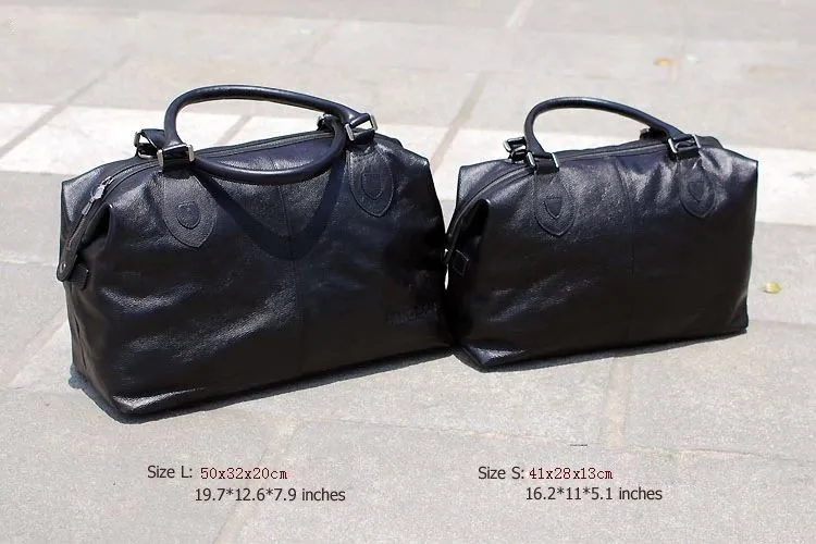 Fashion Genuine Leather men travel bag Carry on Luggage bag men Leather Duffel bag Overnight Weekend bag big Tote Handbag Black