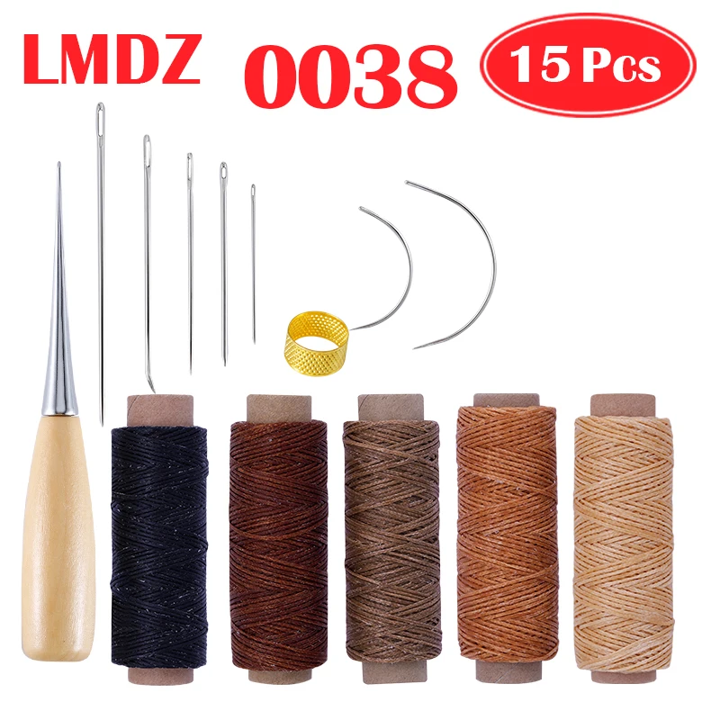 LMDZ Leather Craft Hand Stitching Sewing Tool Thread Awl Waxed Thimble Kit Thread Awl Waxed Thimble Kit For Hand Stitching