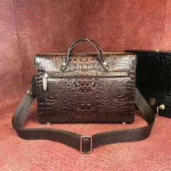 2018 Newly Men's Genuine/Real 100% Crocodile Skin men bag with head skin small size leisure fashion young men shoulder bag