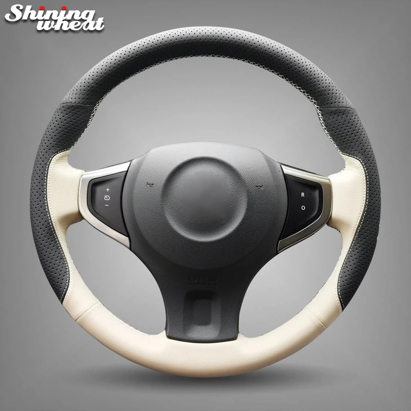 

Shining wheat Black Holes Beige Leather Leather Car Steering Wheel Cover for Renault Koleos 2009-2014