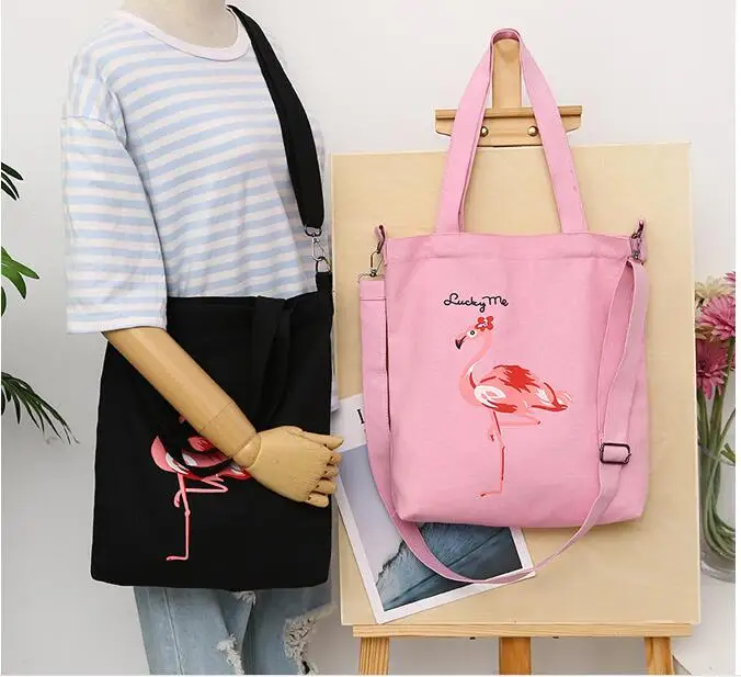 High Quality Flamingo Canvas Tote Bag Fashion Durable Women Student Cotton Linen Handbag Printed Shopping Bag