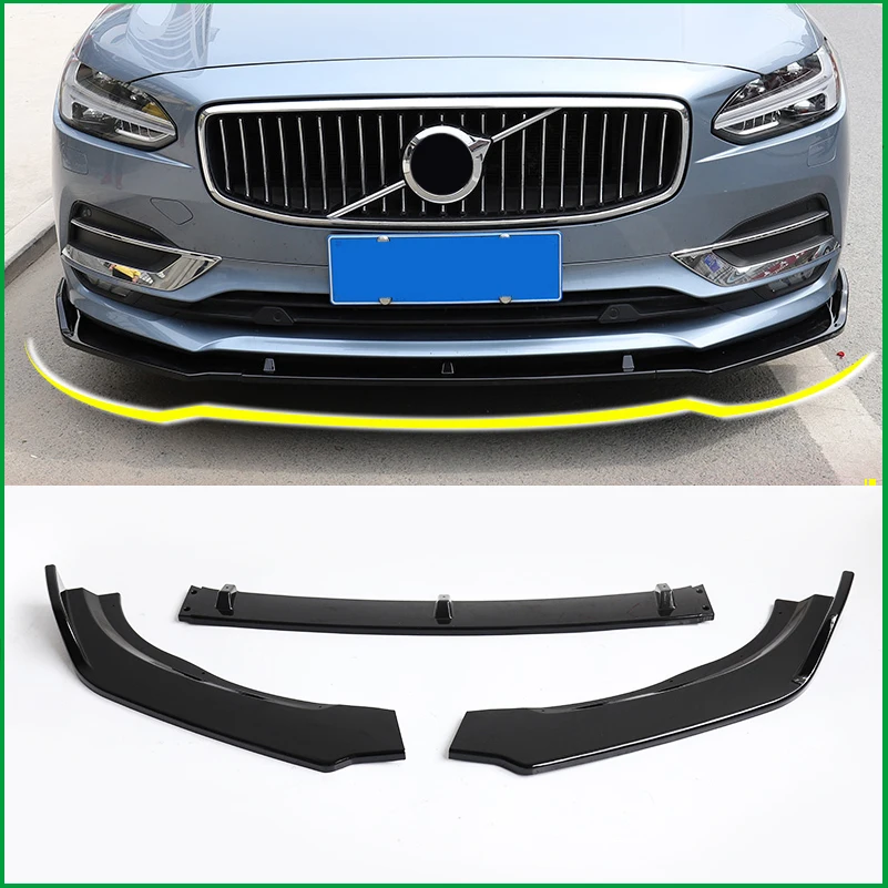 

For Volvo S90 2016-2019 Front Bumper Lip Lower Grille Diffuser Protector Plate Spoiler Body Kit Cover Trim Strip Car Styling