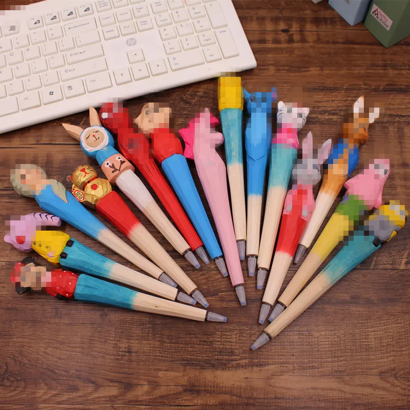 5PS Creative Wood Carving Animal Pen Attraction Hot Selling Craft Gift  Gel Pens Kawaii School Supplies Stationery