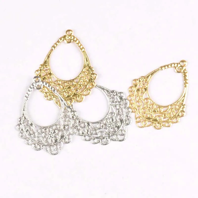 20Pcs gold and silver  Filigree Flower Wraps Connectors Metal Crafts Decoration DIY Findings Connectors 41x31mm YKL0748