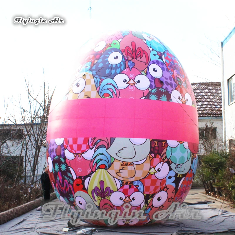 Customized Large Inflatable Easter Egg Model Balloon With Colorful Chicken Pattern For Outdoor Decoration