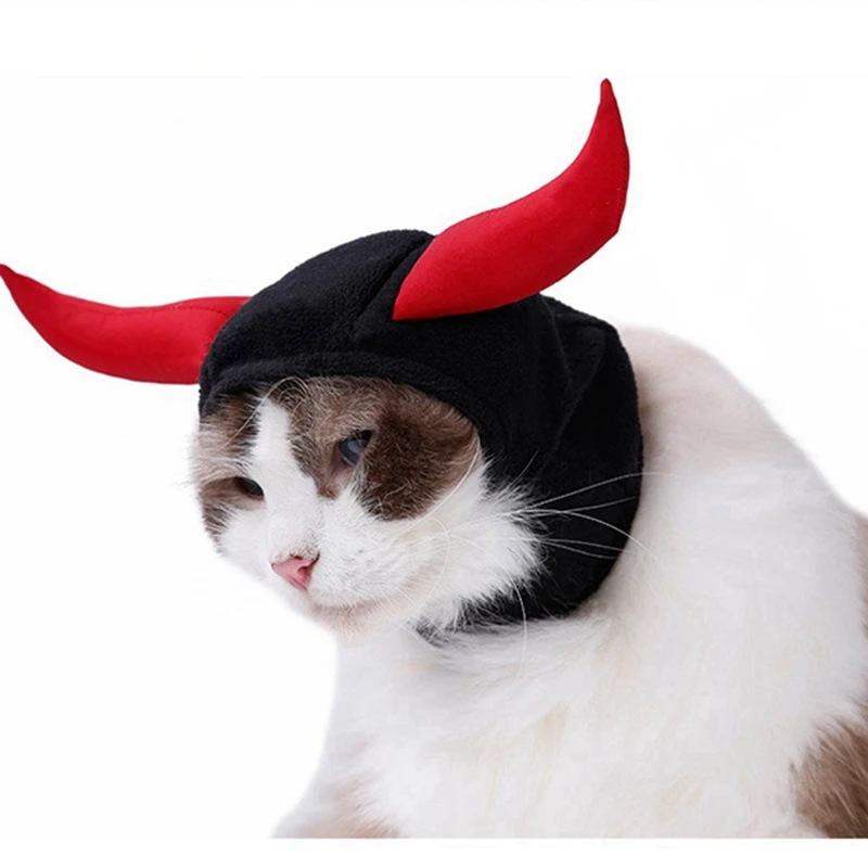 Halloween Cat Bull Devil Pet Head Cover Teddy Puppy Kitten Horns Dress Hat Hat Turban