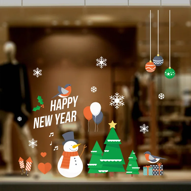 Frohe Weihnachten/Frohes Neues Jahr Wandaufkleber Festival Glasfenster Hintergrund Heimdekoration Wandtattoos Abnehmbare Tapeten – Detail 7