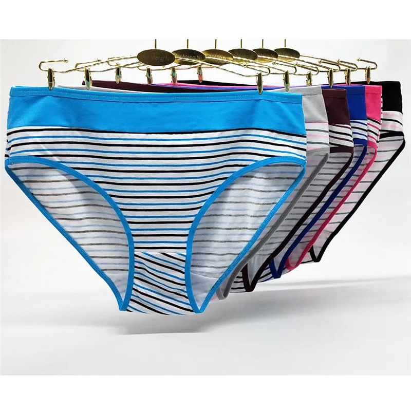 

New style 4pcs/lot 2XL/3XL/4XL Striped Large Size Ladies Panties Plus Cotton Briefs Women's Underwear 89317