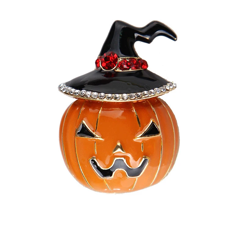 XEDZ Halloween Drop Oil Enamel Pumpkin Brooch Riding a Broom Flying Witch Magic Hat Pumpkin Ghost Mask Brooch Jewelry