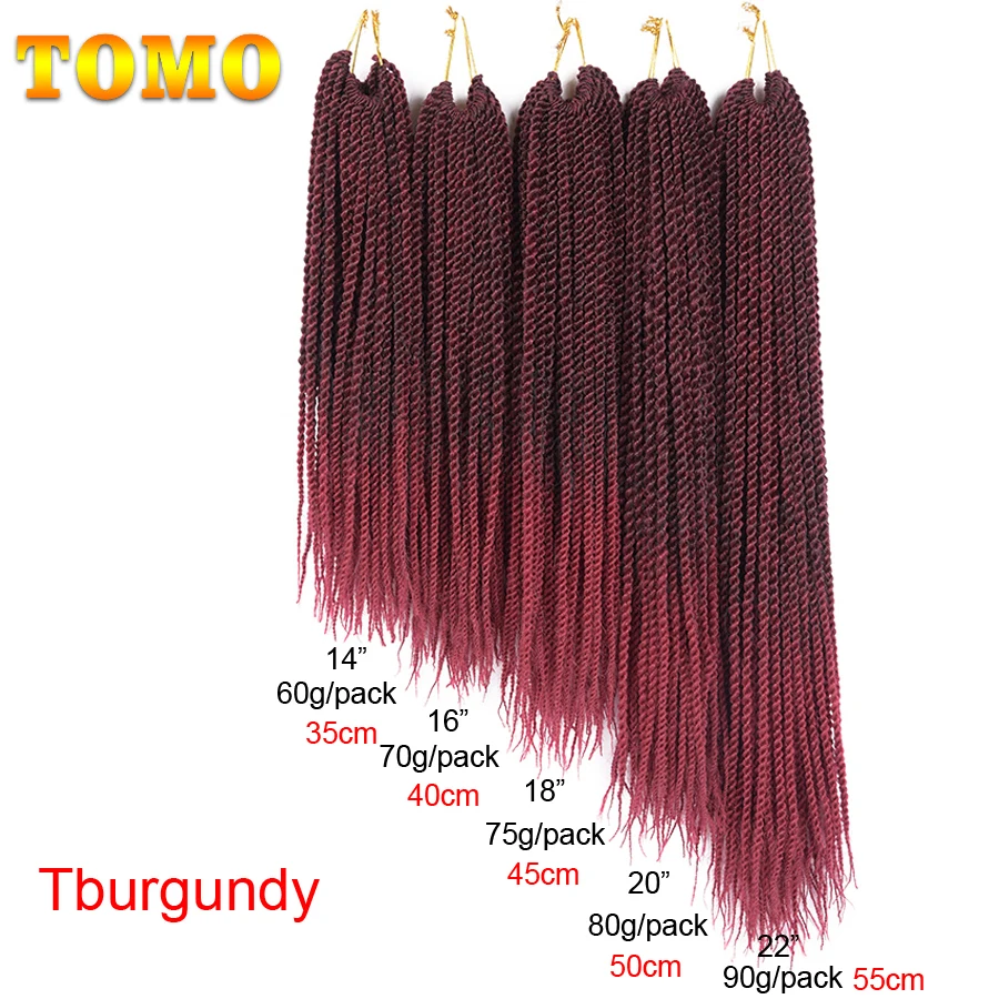 TOMO Synthetic Senegalese Twist Crochet Braid Hair Weaves Ombre Braiding Hair Extensions 30roots Long And Shot Black Brown Red