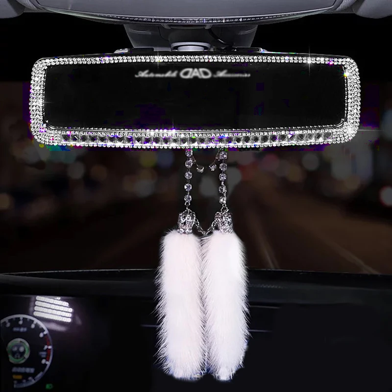 Pendentif en cristal pour rétroviseur de voiture, en fourrure de vison, ornements suspendus, breloque de décoration d'intérieur de voiture, accessoires pour femmes