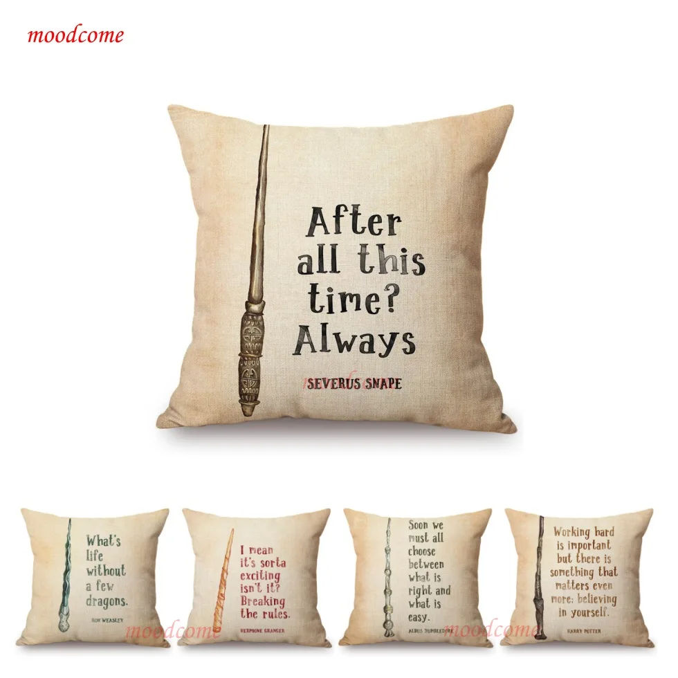 Vintage Fairy Tales Quotes Letter Print Home Decoration Sofa Throw Pillow Case Retro Kraft Paper Style Linen Cushion Cover Case