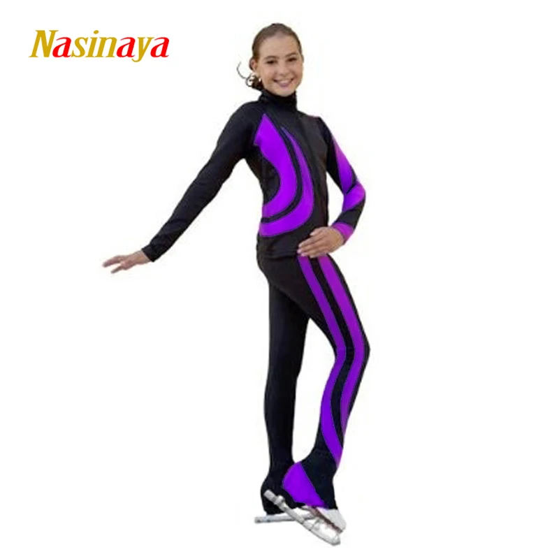 Figure Skating Training Suit Girl Show Jacket Set Black Thin Nylon Spandex  Skating Roller Clothes For Women