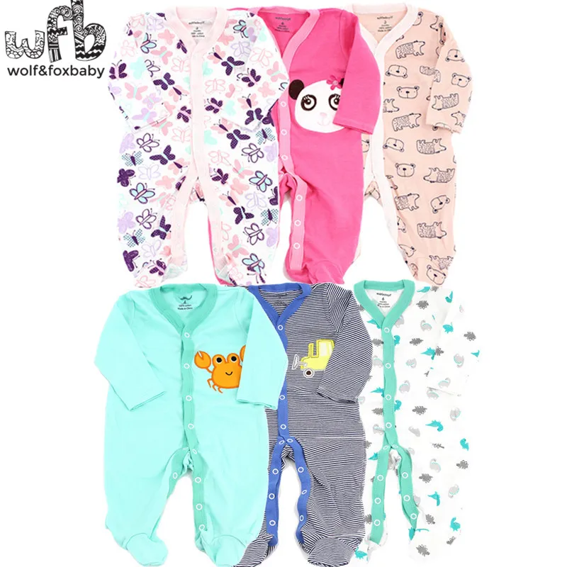 

wobfaobxylf 3pcs/pack Long-Sleeved Footies for 0-12months Baby