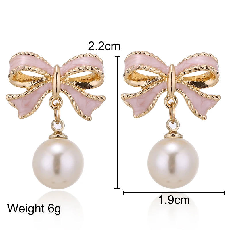 Hot Fashion Cute Pink Bow Earrings Imitation Pearl Earrings Upscale Wedding For Women Girls Party Jewelry Gifts New E8972019