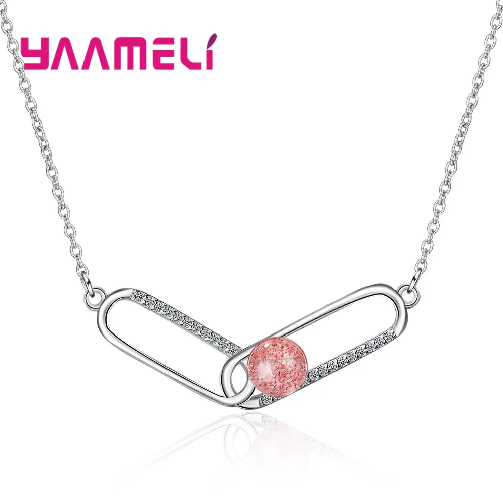 New Unique Luxury Pink Stone Necklace Pin Necklace For Women Fashion Collier Femme 925 Sterling Silver Color Choker Wholesale