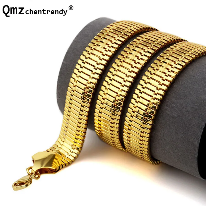 Trendy 75cm 15mm Hip Hop Mens Herringbone Necklaces IP Electroplated Chunky Boys NightClub Fishbone Jewelry