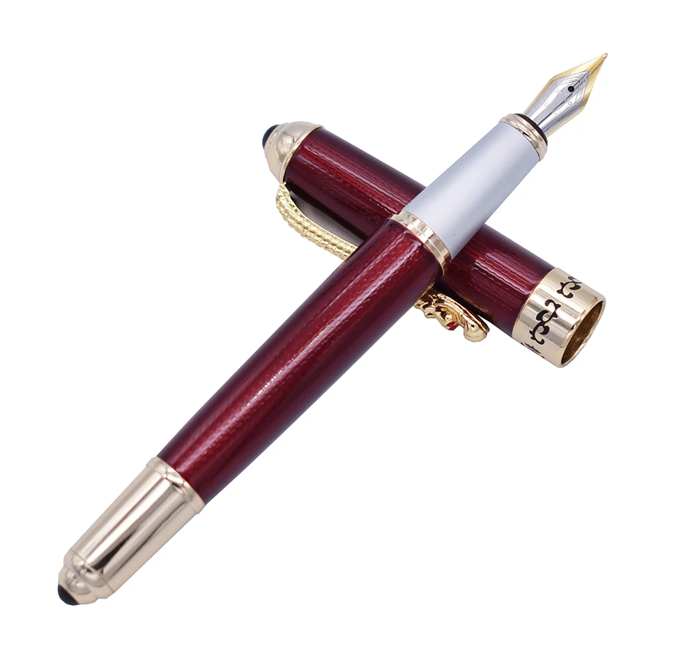 

Jinhao Luxurious Fountain Pen Classic Style Dragon Clip, Medium Nib Red Writing Signature Pen Business Office Supplies