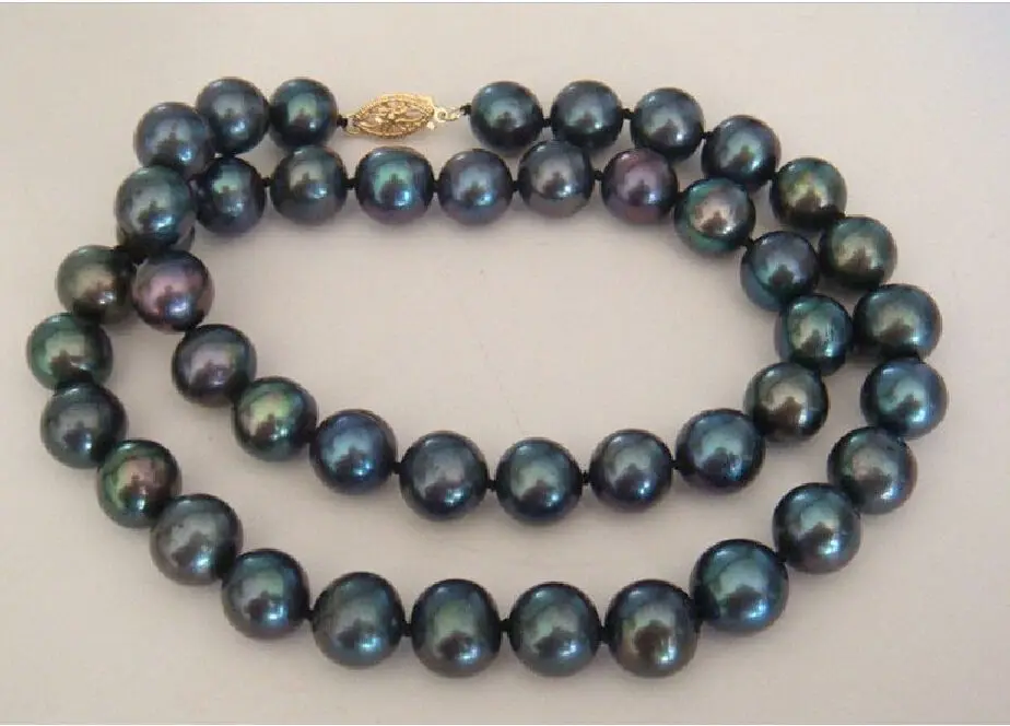 Free shipping natural 9-10MM south sea black pearl necklace 18