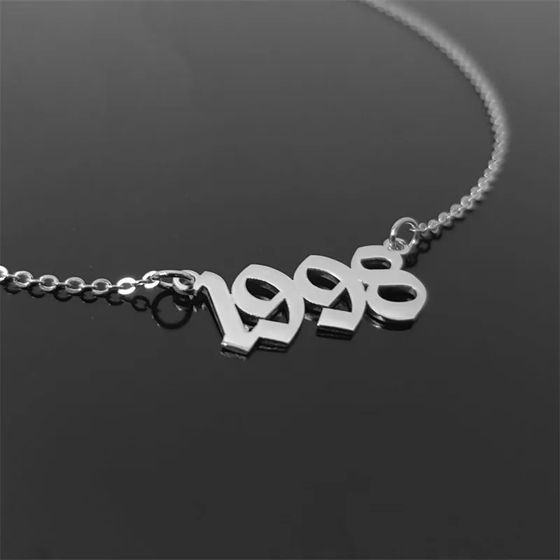 

1980-2019 Gold Numbers Necklace Personalized Old English Year Number Choker Necklaces Custom Year Birthday Gift for Women Girls