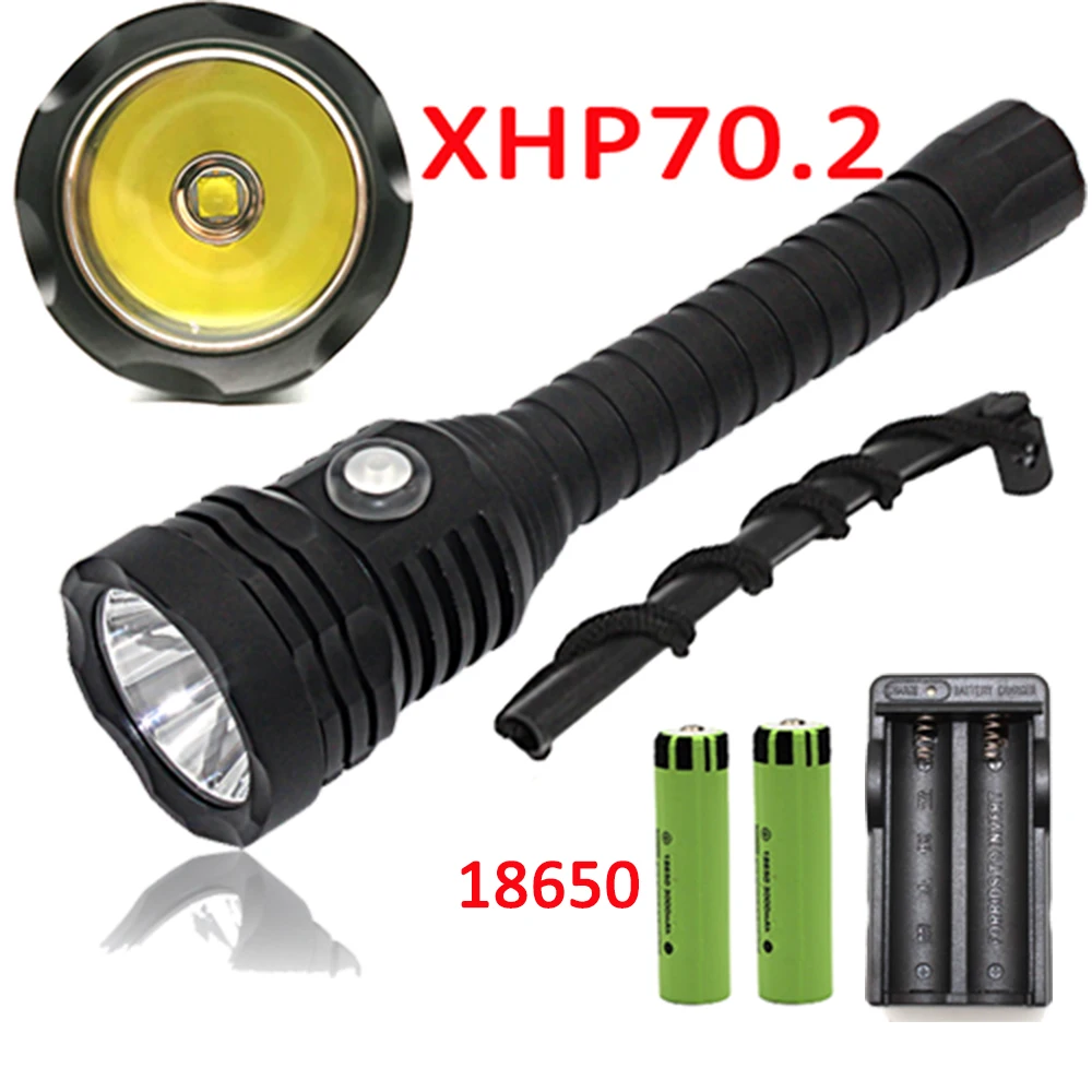 Underwater 100M XHP70.2 LED Diving Flashlight  XHP70 Scuba Dive Torch Linterna Waterproof Lamp 18650 Battery +Charger