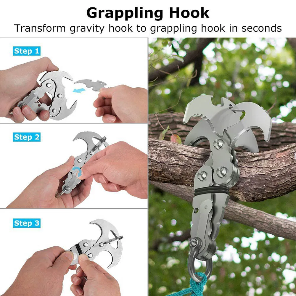 Outdoor Grappling Haken Multifunktionale Schwerkraft Haken Klettern Klaue Outdoor Survival Ausrüstung Edelstahl Karabiner – Detail 5