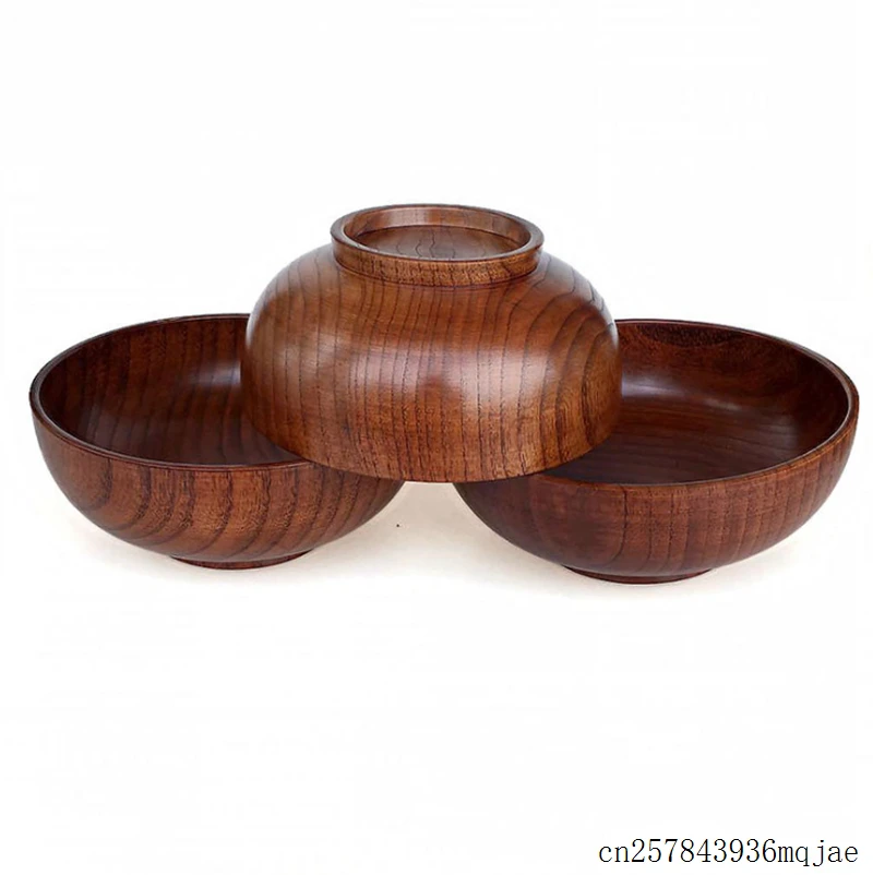 100pcs Natural Jujube Wood Bowl Rice Soup Wooden Bowl Food Containter Kitchen Utensil Tableware