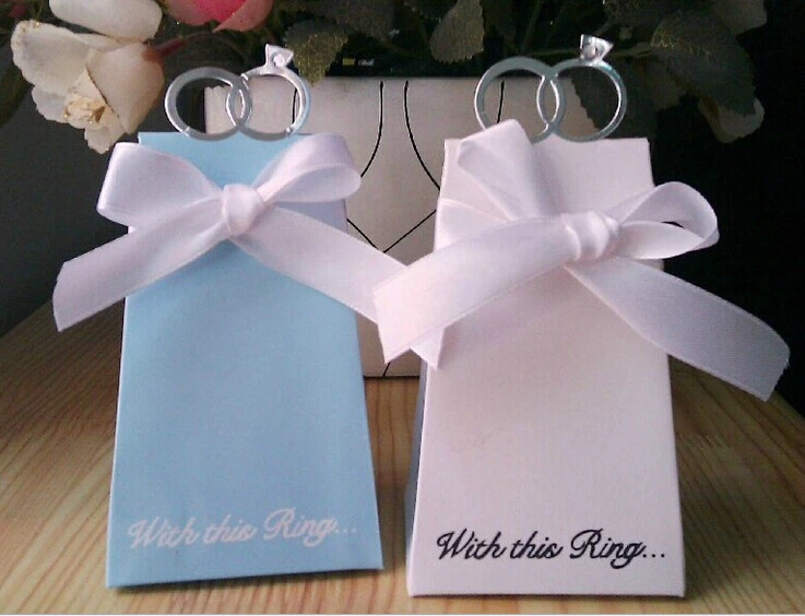 New Arrival White/Sky Blue 100 pcs Multicolor Diamond Ring Style Wedding Favor Boxes Gift Box Candy Box