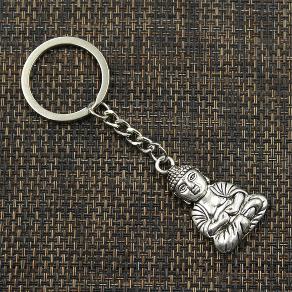 New Fashion Men 30mm Keychain DIY Metal Holder Chain Vintage Meditate Buddha 39x23mm Silver Color Pendant Gift