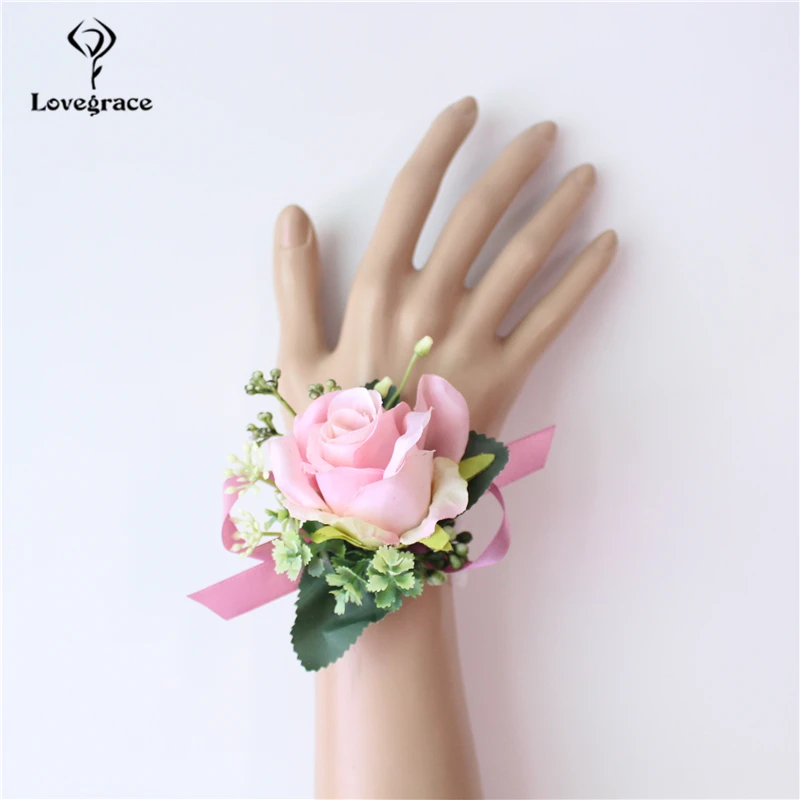 Lovegrace Màu Đỏ Tốt Nhất Người Đàn Ông Phần Trên Áo Đàn Bà cho Chú Rể Phù Rể Silk Rose Hoa Phù Hợp Với Đám Cưới Boutonnieres Phụ Kiện Pin Trâm Trang Trí