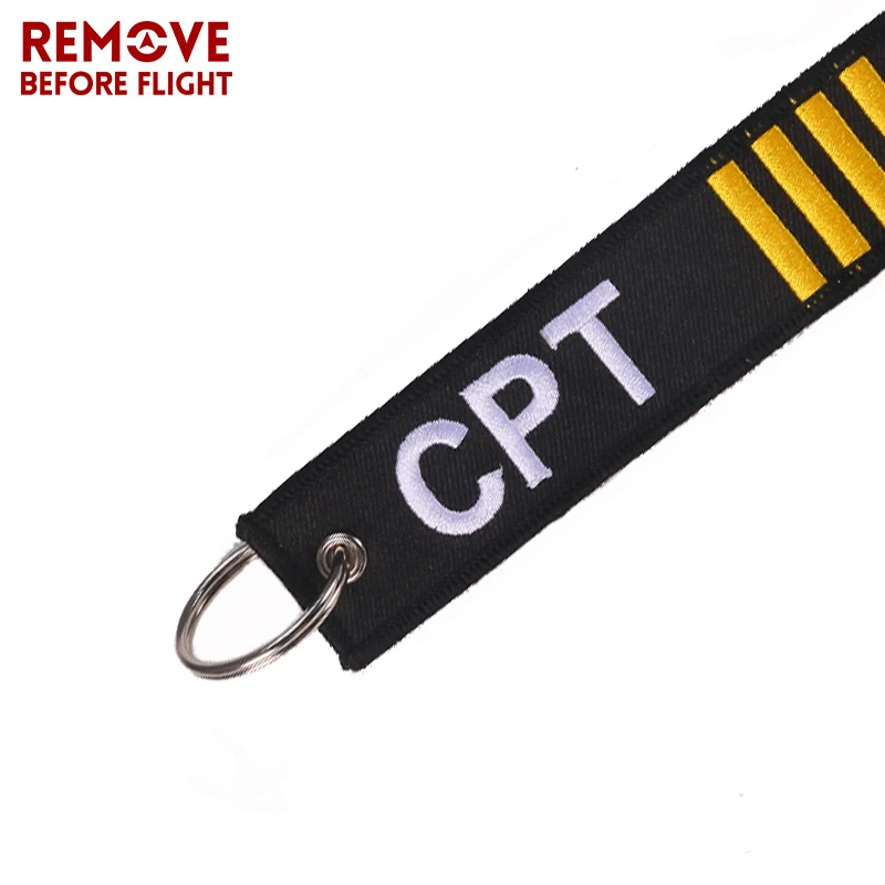 Remove Before Flight Captain Key Chain Jewelry Safety Tag Embroidery CPT Key Ring Chain for Aviation Gifts Luggage Tag Label