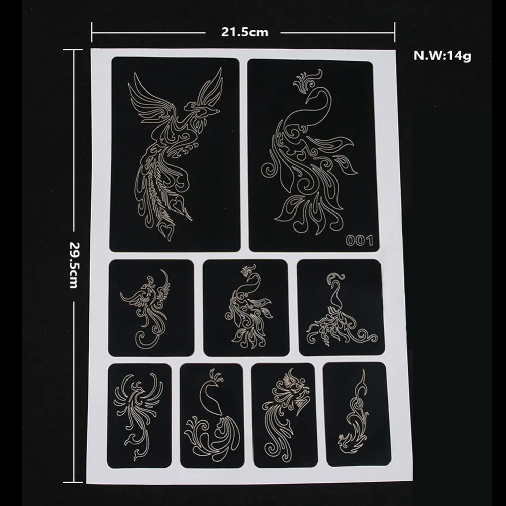 1 Blatt Tattoo-Schablone, Körperkunst, temporärer Glitzer, Airbrush, Henna, indische Tattoo-Vorlagen, Make-up-Zubehör – Detail 23