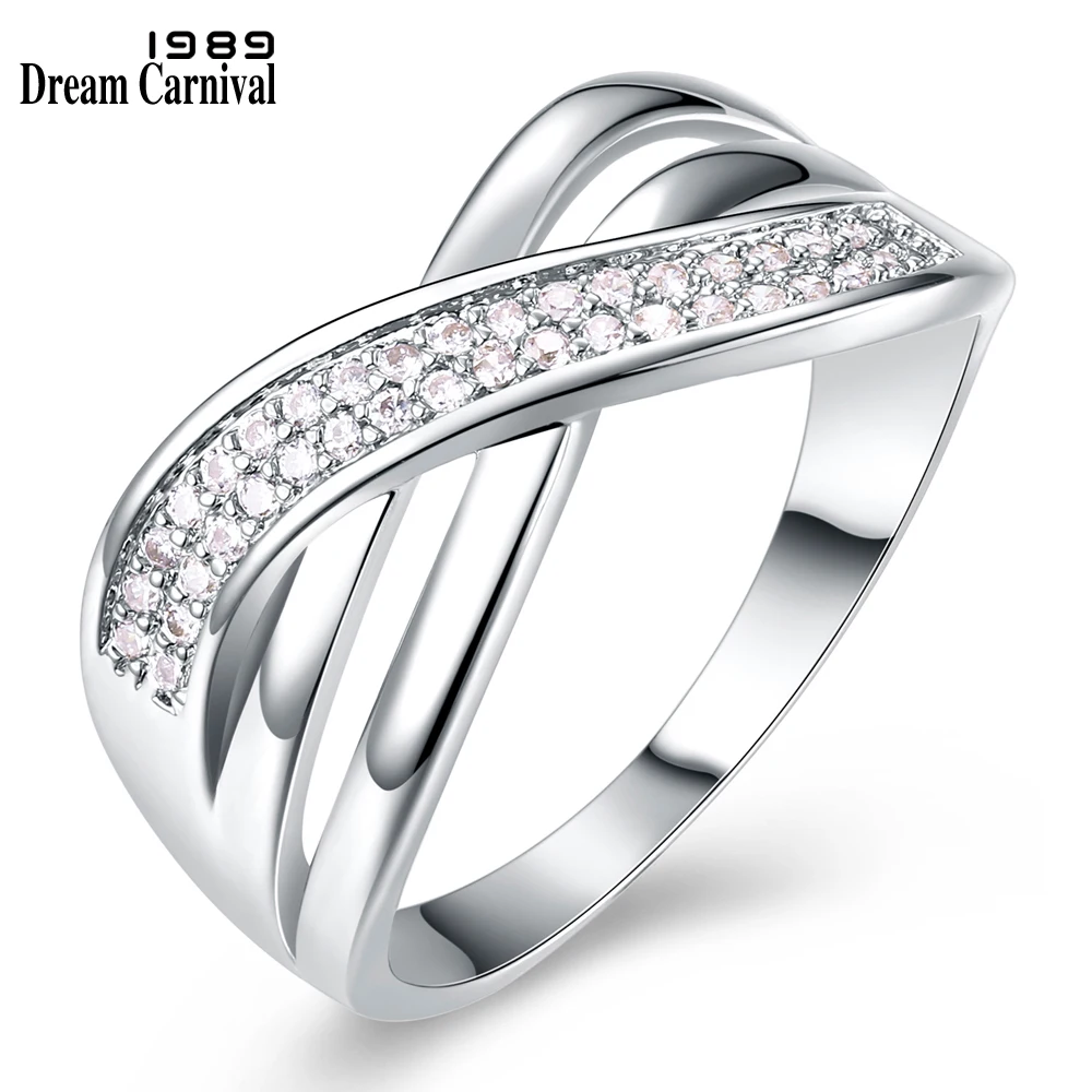 DreamCarnival 1989 New Cross Design Women Braided Rhodium Gold Color Zircon Paved Anillos Drop Shipping Stacking Rings YR6888