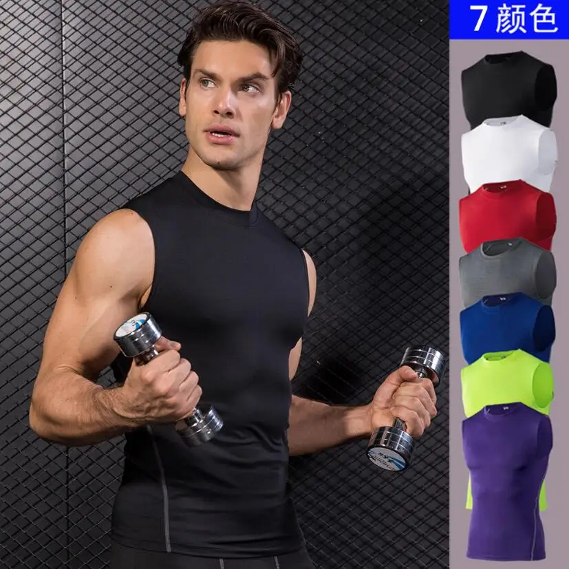 Quickly Dry Running Vest Elastic Compression Tights Vest Gym Tank Top Men Fitness Bodybuilding Sleeveless T Shirts Sport Shirt