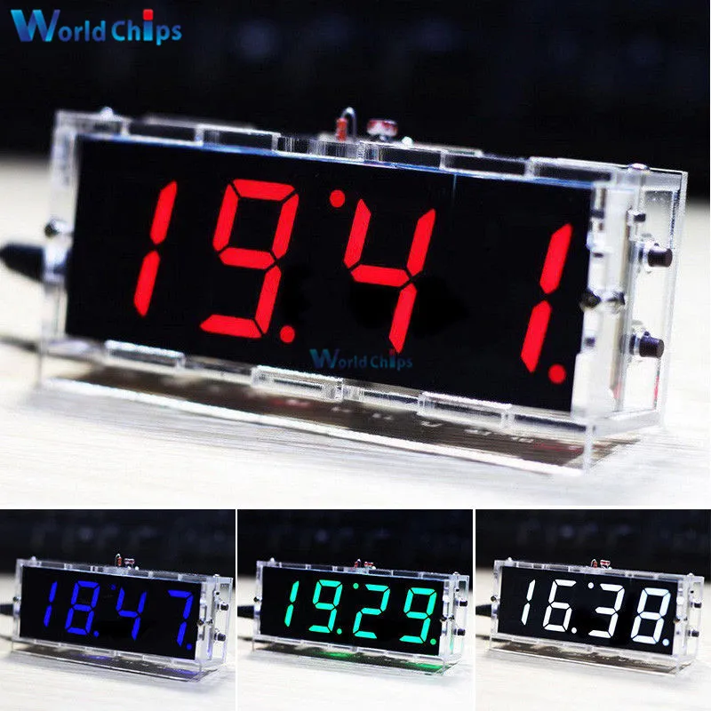 DIY KIT Electronic Clock LED Microcontroller Kit Digital Clock Time Light Control Temperature Thermometer Red/Blue/Green/White