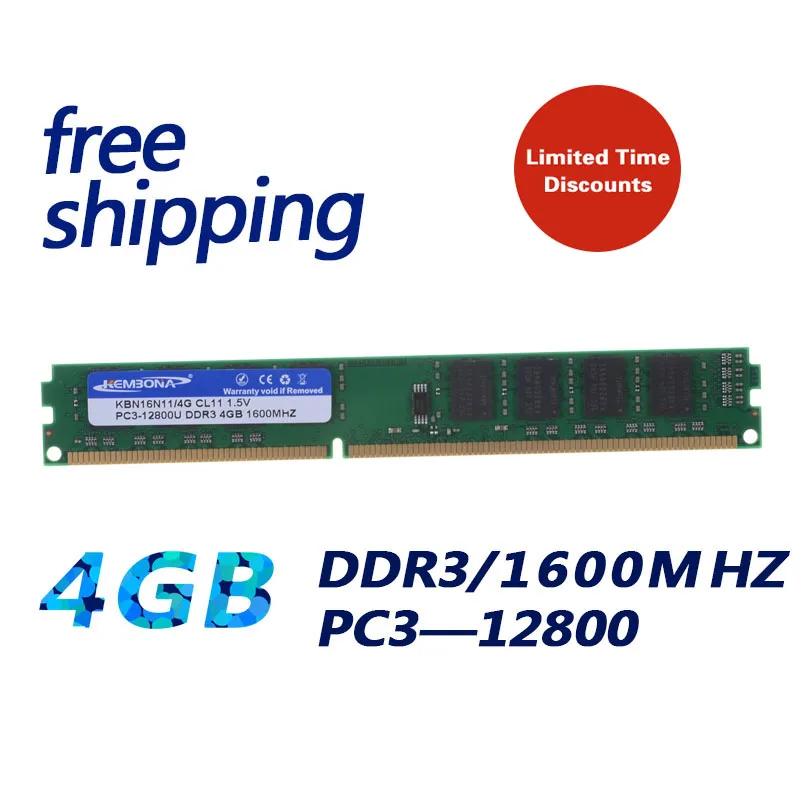 KEMBONA Brand New Sealed DDR3 4GB 1600MHZ / PC3 12800 4GB Desktop RAM Memory compatible with DDR3 1333 1066 MHz