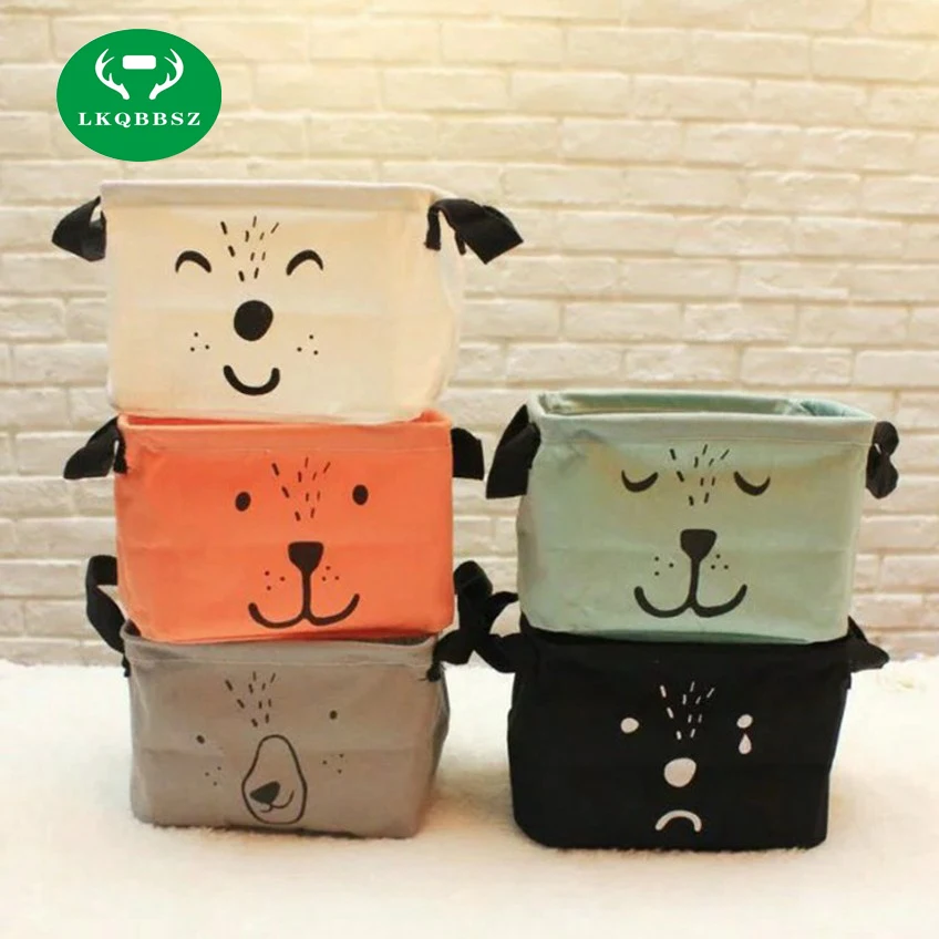 Linen Dressing Desk Box, Sundries Storage Case, Home Cotton Organizer Case, Cloth Cosmetic Stationery, Cartoon Print Storage Box