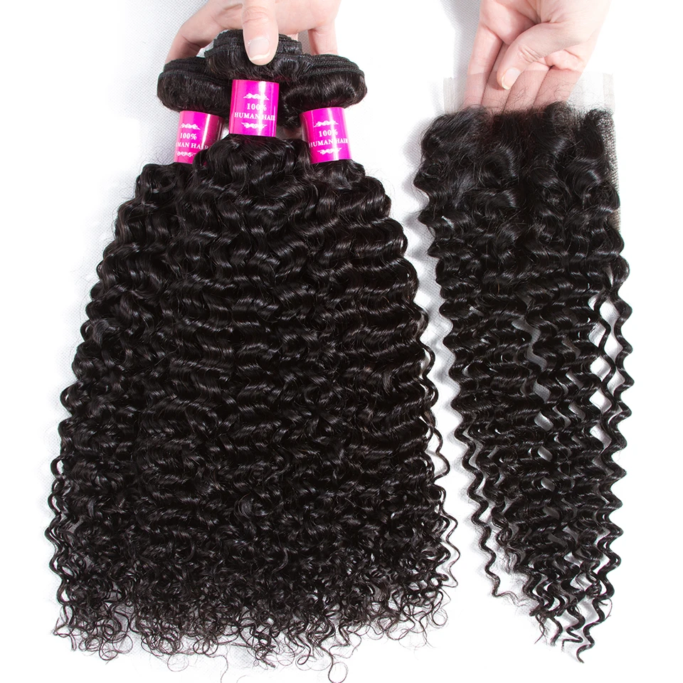 22 24 Zoll lockiges Haar Bundles 100 % Echthaar Bundles mit 4x4 Spitzenverschluss dicke brasilianische Remy tiefe lockige Bundles mit Verschluss – Detail 5