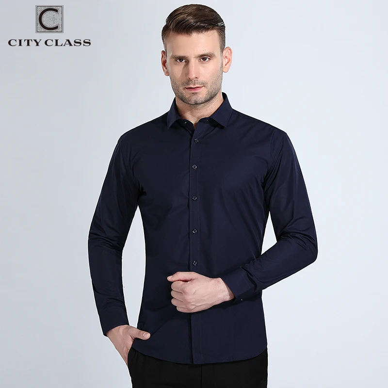 City Class 2018 Mens Dress Shirt Slim Fit Shirts Camisa Social Long Sleeve Man Shirts High Quality Wash And Wear Men Shirt 1030