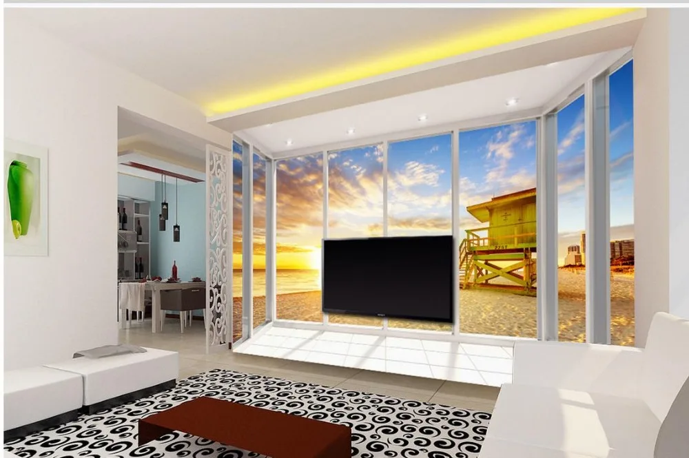 

custom 3d wallpaper Floor window beautiful sea view background wall photo 3d wallpaper living style wallpaper