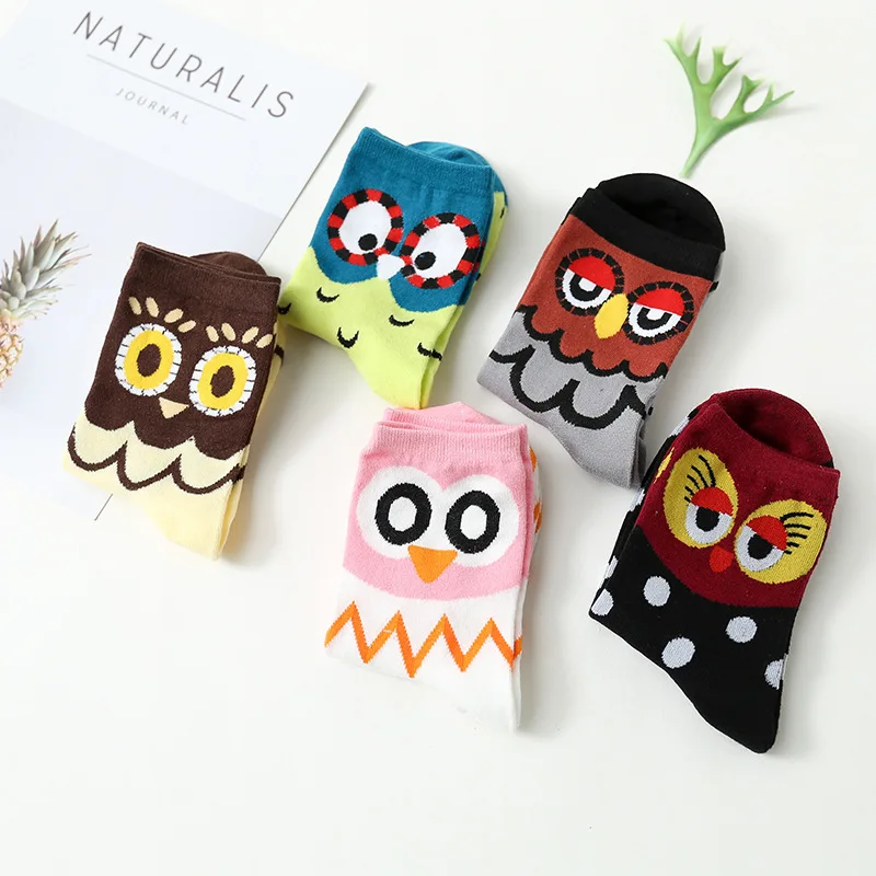 Colorful Polka Dot Owl Footprint Cat Edge Erect Ears Cute Harajuku Women Socks Happy Casual Comfortable Soft Cotton Socks Autumn
