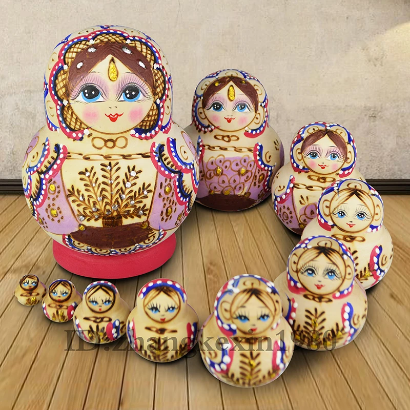 10 sztuk/zestaw 15cm Matryoshka Doll ręcznie malowane drewniane lalki urodziny prezent artykuły do wyposażenia wnętrz zabawki dla dzieci