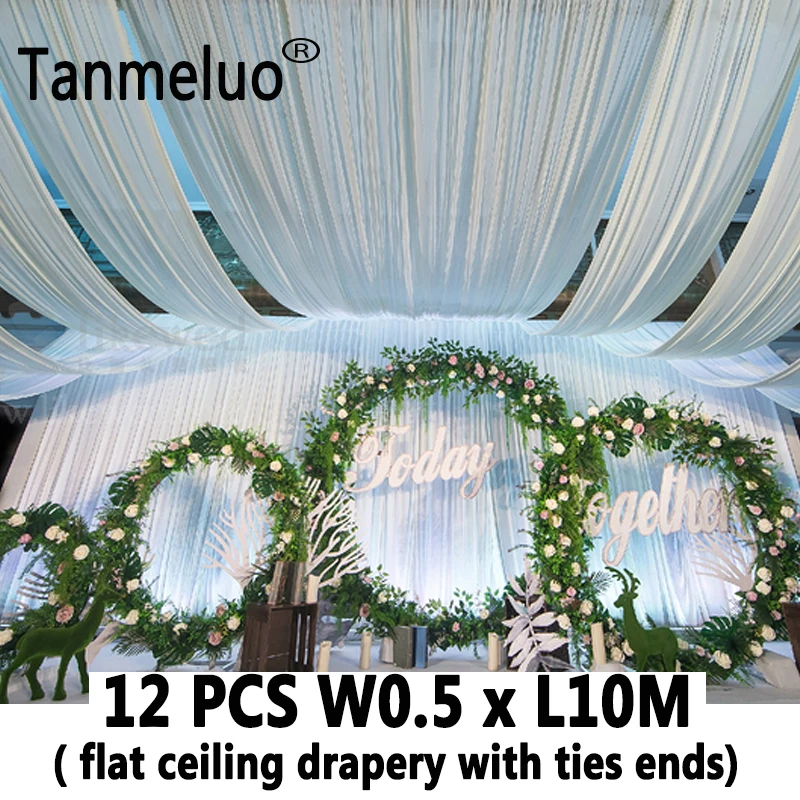 Tanmeluo 12PCS Ceiling Drapes Wedding Events and Party Decorations Sheer Transparent Tulle Roof Drapery Canopy Panels 0.5x10M