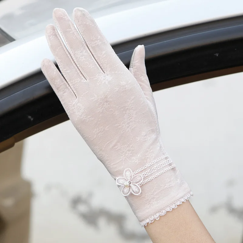 Sexy Spring Summer Women Autumn UV Sunscreen Short  Sun Gloves Fashion Ice Silk Lace Driving Of Thin Touch Screen Gloves G06F