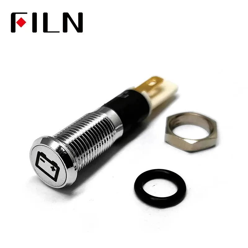 FILN 8mm C16 Car dashboard  silver shell Battery fault flag 12v led indicator light with Solder foot