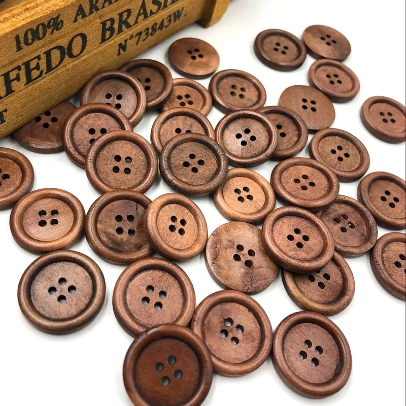 10pcs 25mm Wooden Buttons 4 Holes Scrapbooking Craft Buttons Scrapbook for Clothing Light Coffee Sewing Button WB174